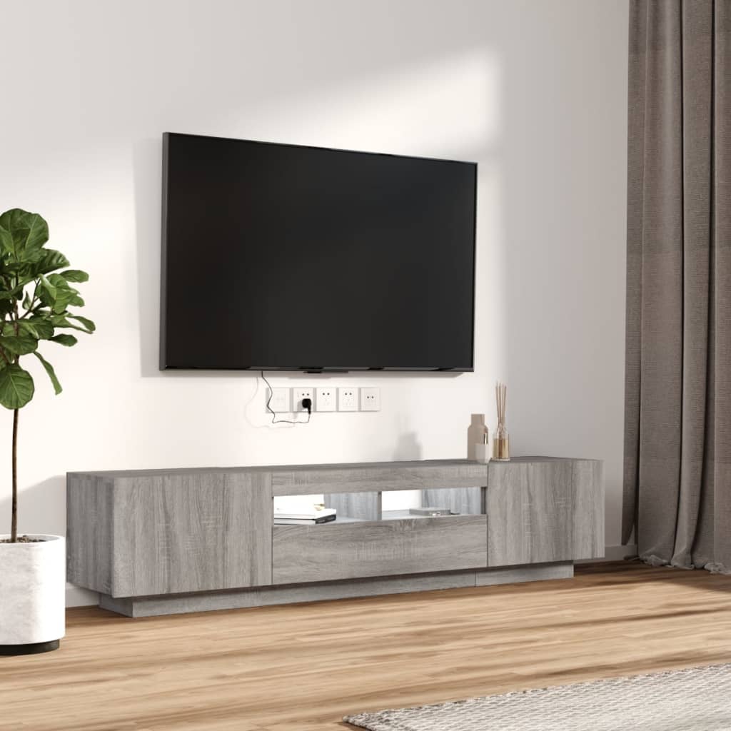 Modern Wooden 2pcs 70 Inch TV Tele Stand Unit Cabinet With LED Lights & Storage