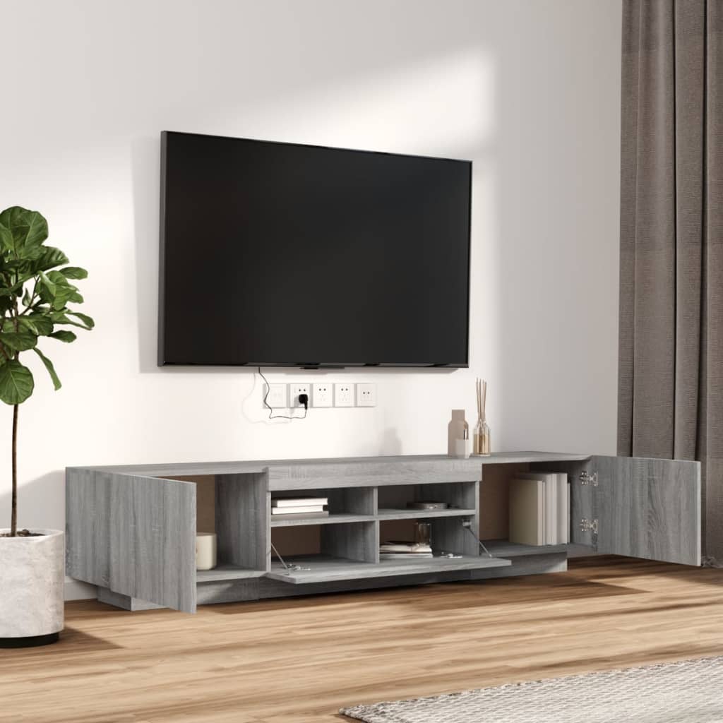 Modern Wooden 2pcs 70 Inch TV Tele Stand Unit Cabinet With LED Lights & Storage