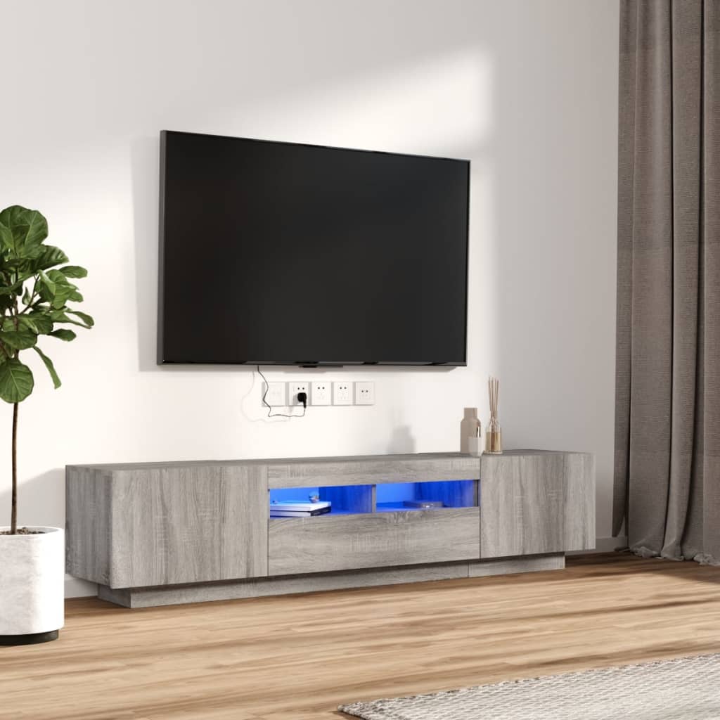 Modern Wooden 2pcs 70 Inch TV Tele Stand Unit Cabinet With LED Lights & Storage