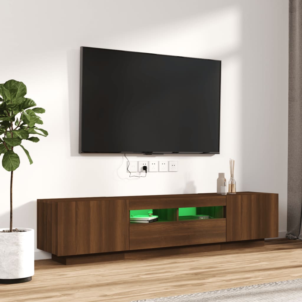 Modern Wooden 2pcs 70 Inch TV Tele Stand Unit Cabinet With LED Lights & Storage