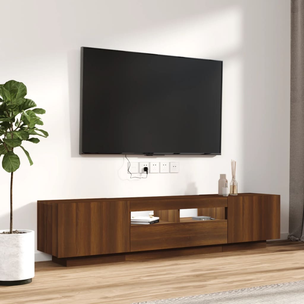 Modern Wooden 2pcs 70 Inch TV Tele Stand Unit Cabinet With LED Lights & Storage