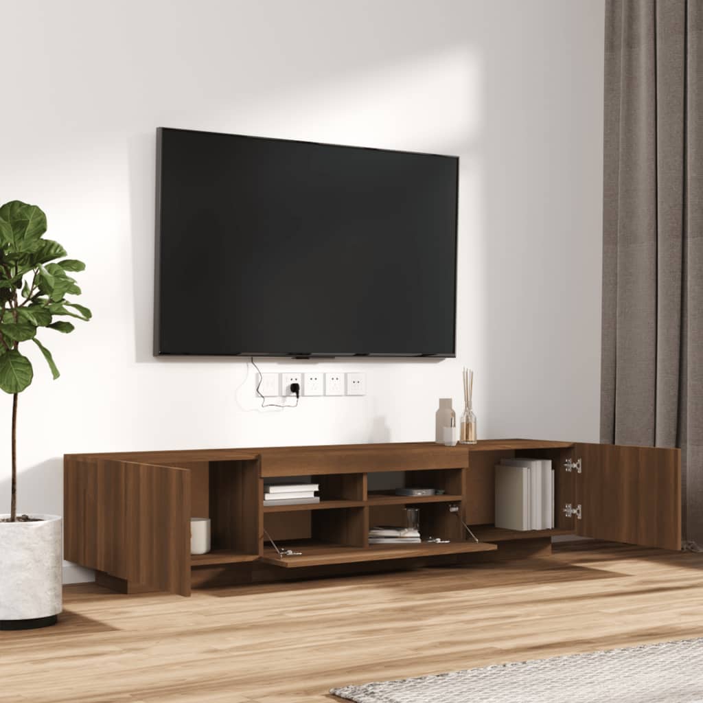 Modern Wooden 2pcs 70 Inch TV Tele Stand Unit Cabinet With LED Lights & Storage