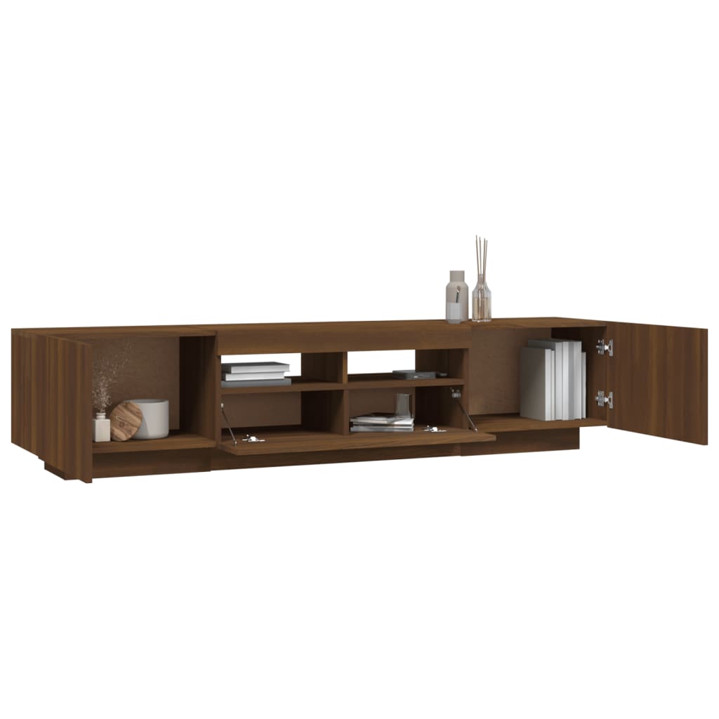 Modern Wooden 2pcs 70 Inch TV Tele Stand Unit Cabinet With LED Lights & Storage