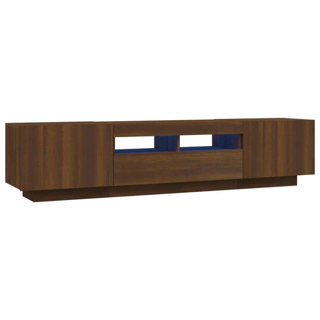 Modern Wooden 2pcs 70 Inch TV Tele Stand Unit Cabinet With LED Lights & Storage