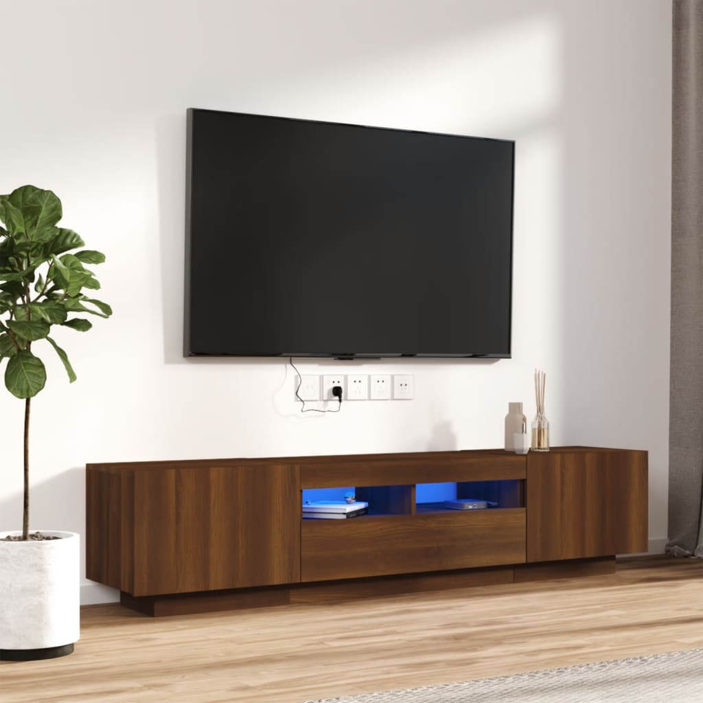 Modern Wooden 2pcs 70 Inch TV Tele Stand Unit Cabinet With LED Lights & Storage