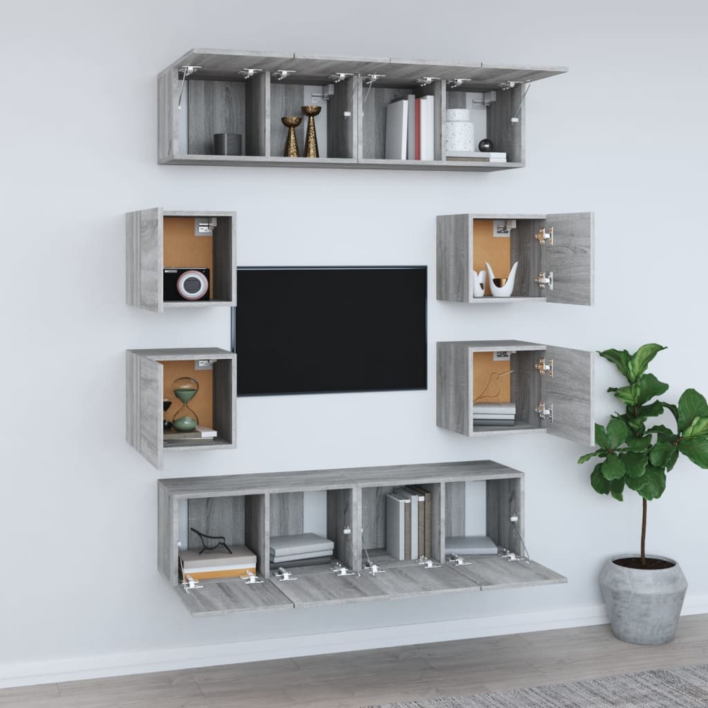 8 Piece TV Cabinet Set Grey Sonoma Engineered Wood