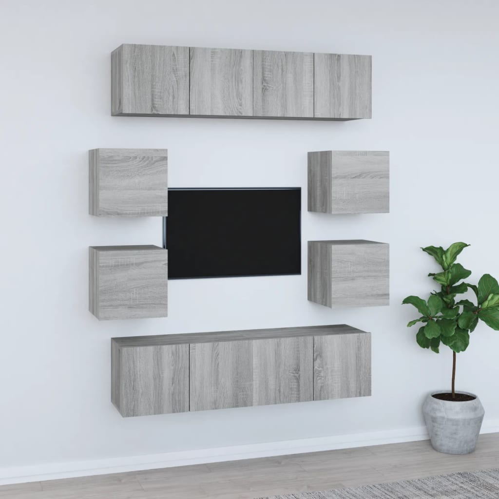 8 Piece TV Cabinet Set Grey Sonoma Engineered Wood
