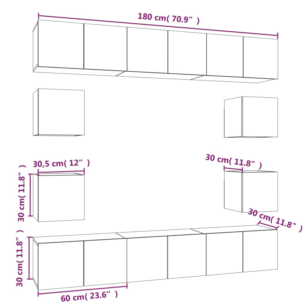 10 Piece TV Cabinet Set Grey Sonoma Engineered Wood