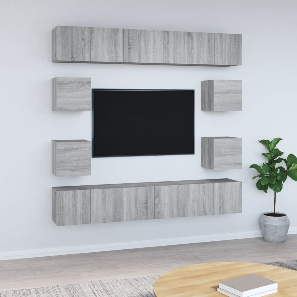 10 Piece TV Cabinet Set Grey Sonoma Engineered Wood
