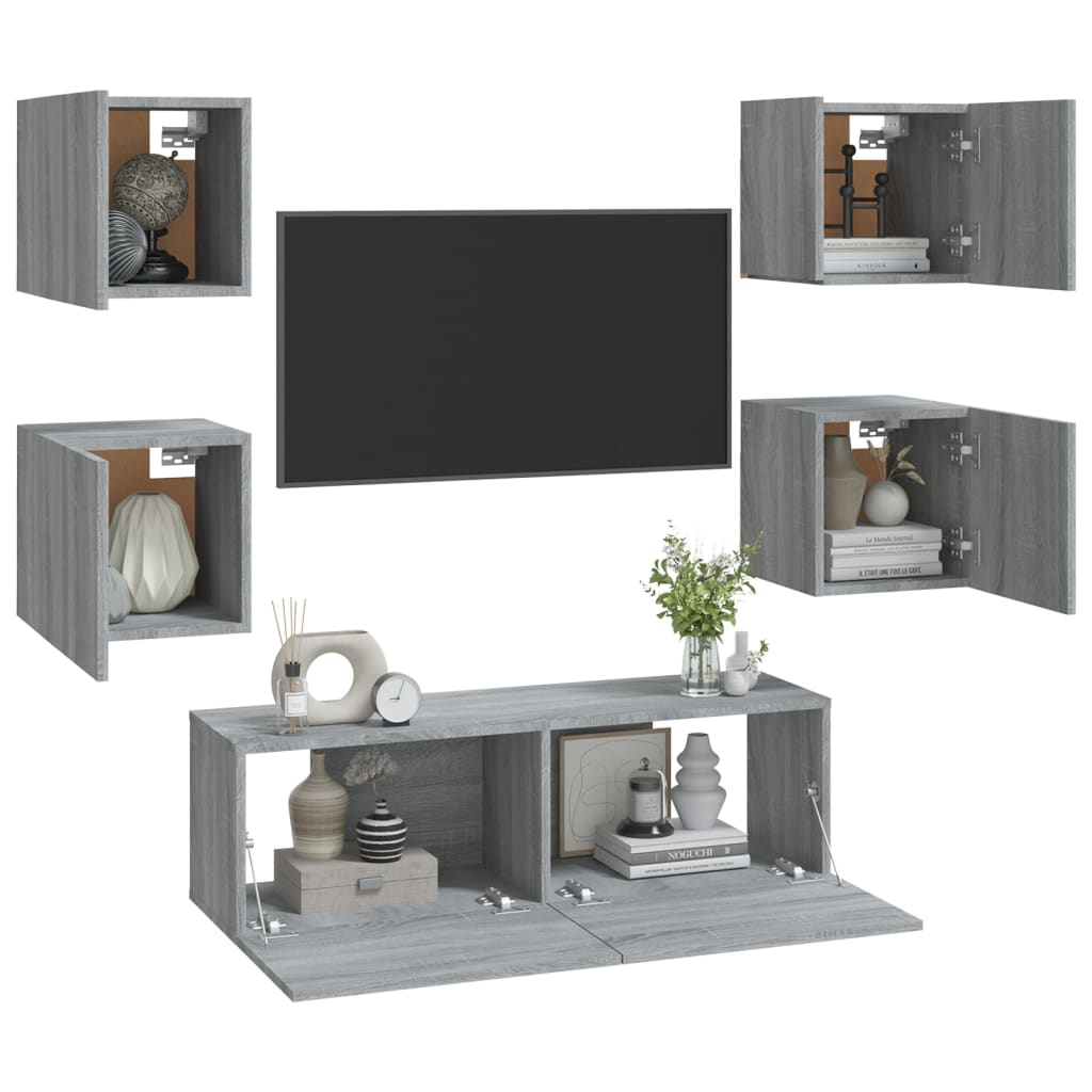 Wall-mounted TV Cabinet Set Grey Sonoma Engineered Wood