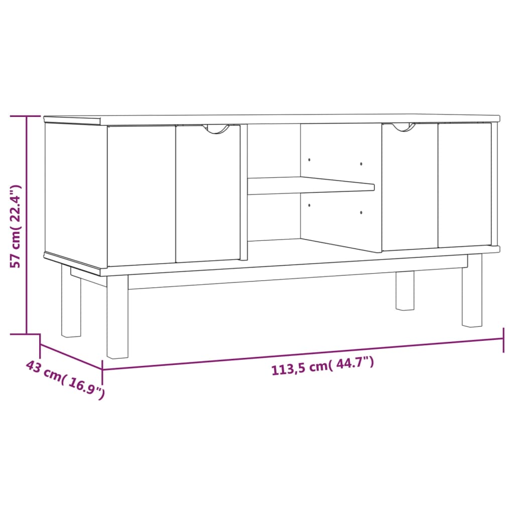 TV Cabinet OTTA Brown and White 113.5x43x57cm Solid Wood Pine