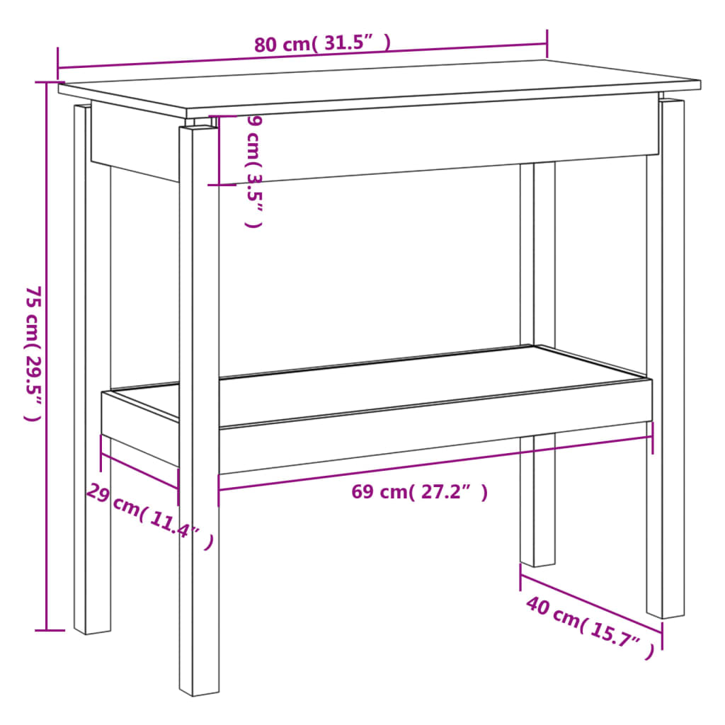 Console Table White 80x40x75 cm Solid Wood Pine