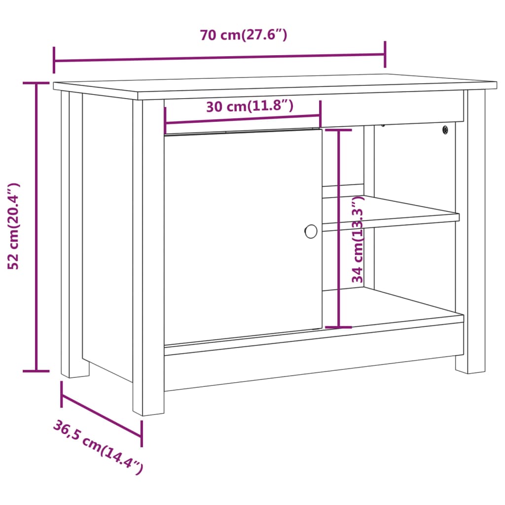 TV Cabinet Black 70x36.5x52 cm Solid Wood Pine