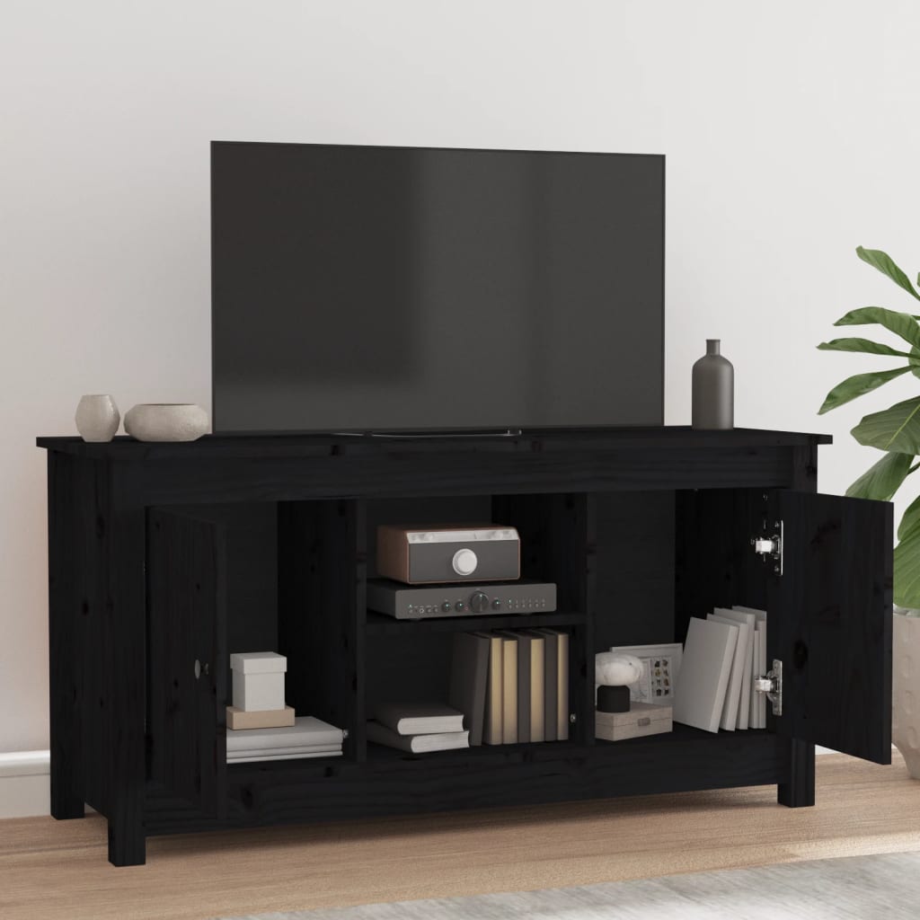 TV Cabinet Black 103x36.5x52 cm Solid Wood Pine