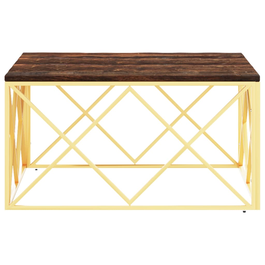 Coffee Table Gold Stainless Steel and Solid Wood Reclaimed