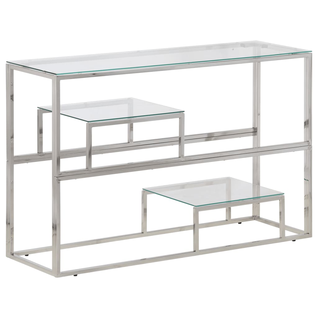 Console Table Silver Stainless Steel and Tempered Glass