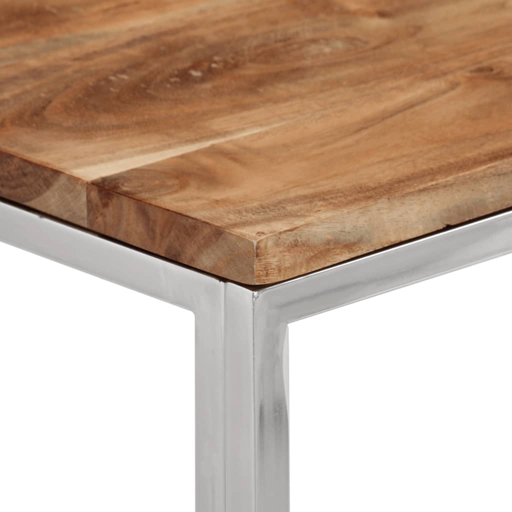 Console Table Silver Stainless Steel and Solid Wood Acacia