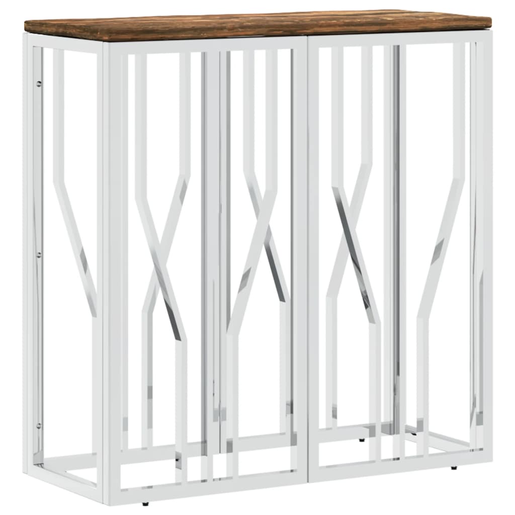 Console Table Silver Stainless Steel and Solid Wood Reclaimed