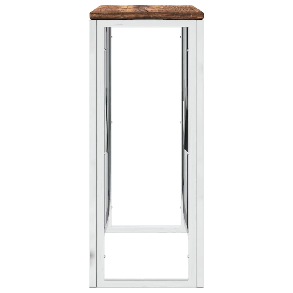 Console Table Silver Stainless Steel and Solid Wood Reclaimed
