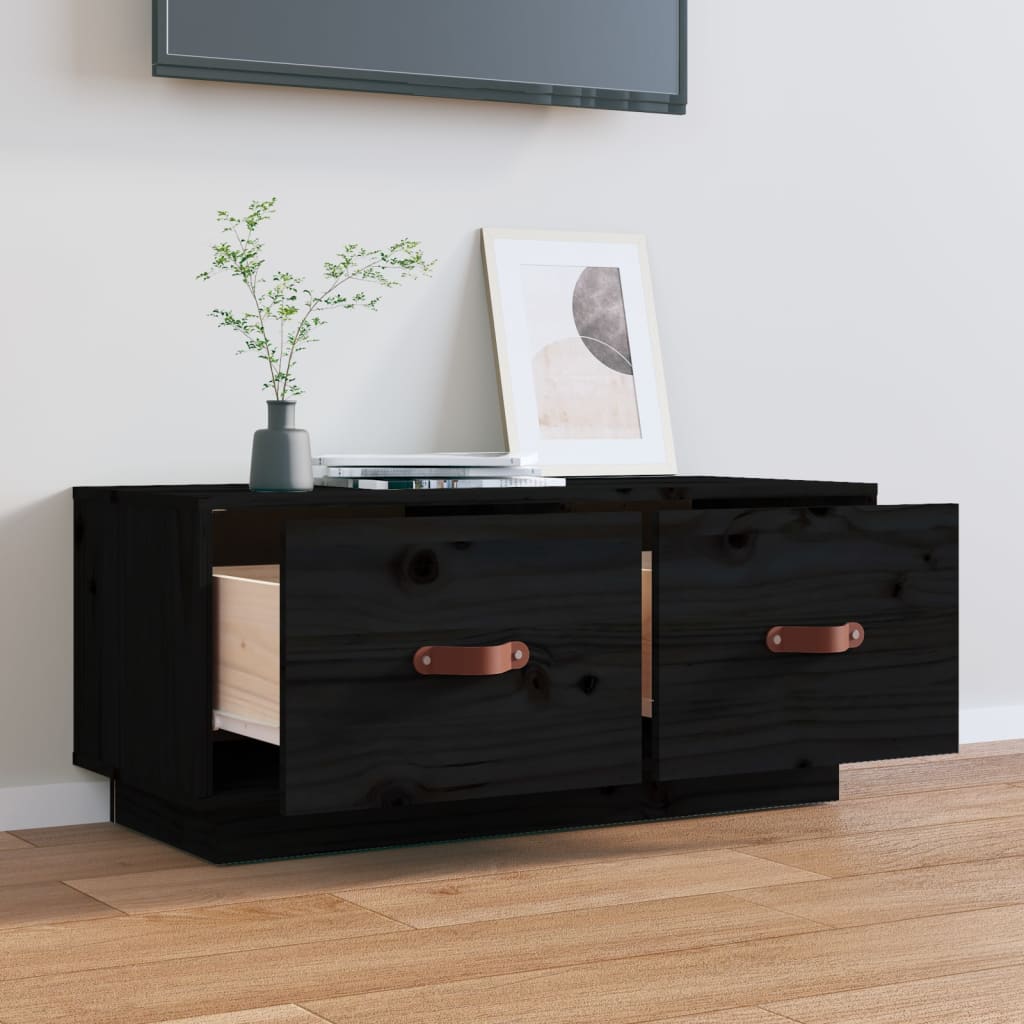 TV Cabinet Black 80x34x35 cm Solid Wood Pine