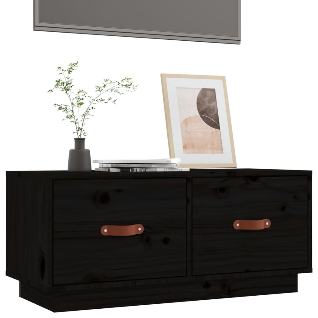 TV Cabinet Black 80x34x35 cm Solid Wood Pine