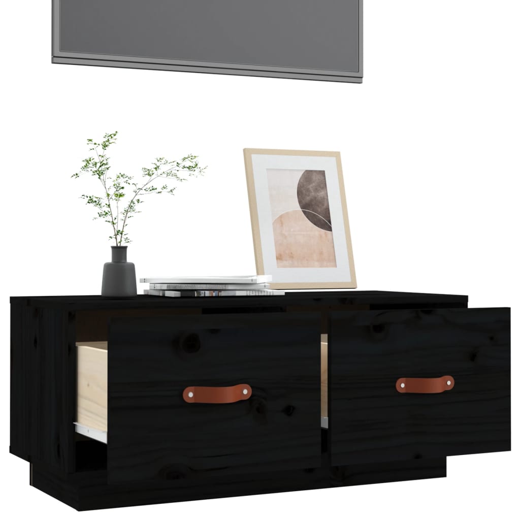 TV Cabinet Black 80x34x35 cm Solid Wood Pine