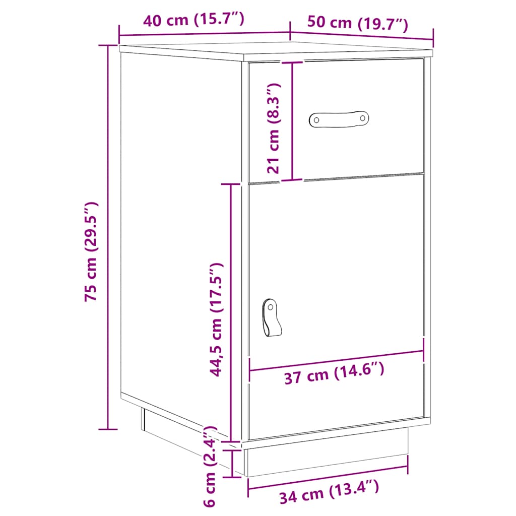 Desk Cabinet Honey Brown 40x50x75 cm Solid Wood Pine