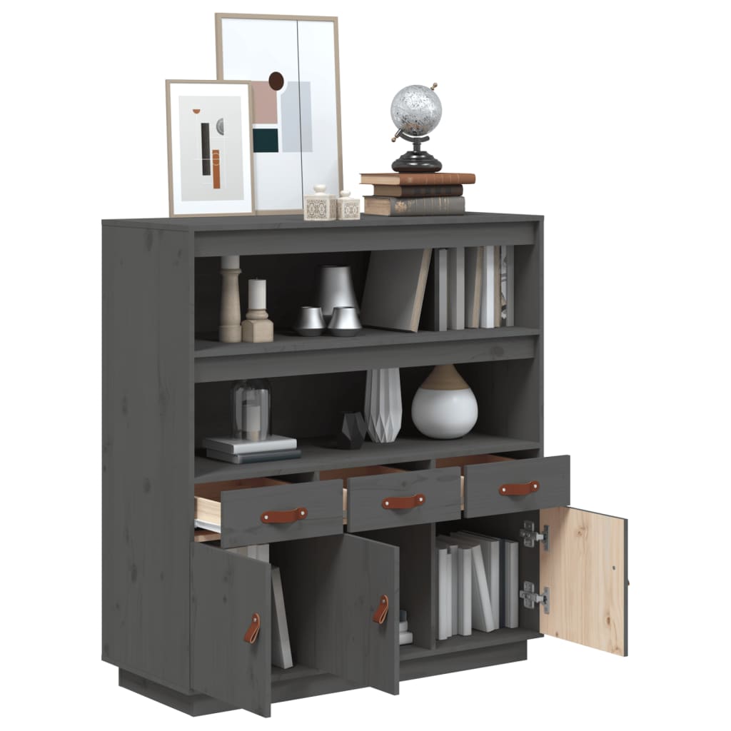 Highboard Grey 100x40x108.5 cm Solid Wood Pine