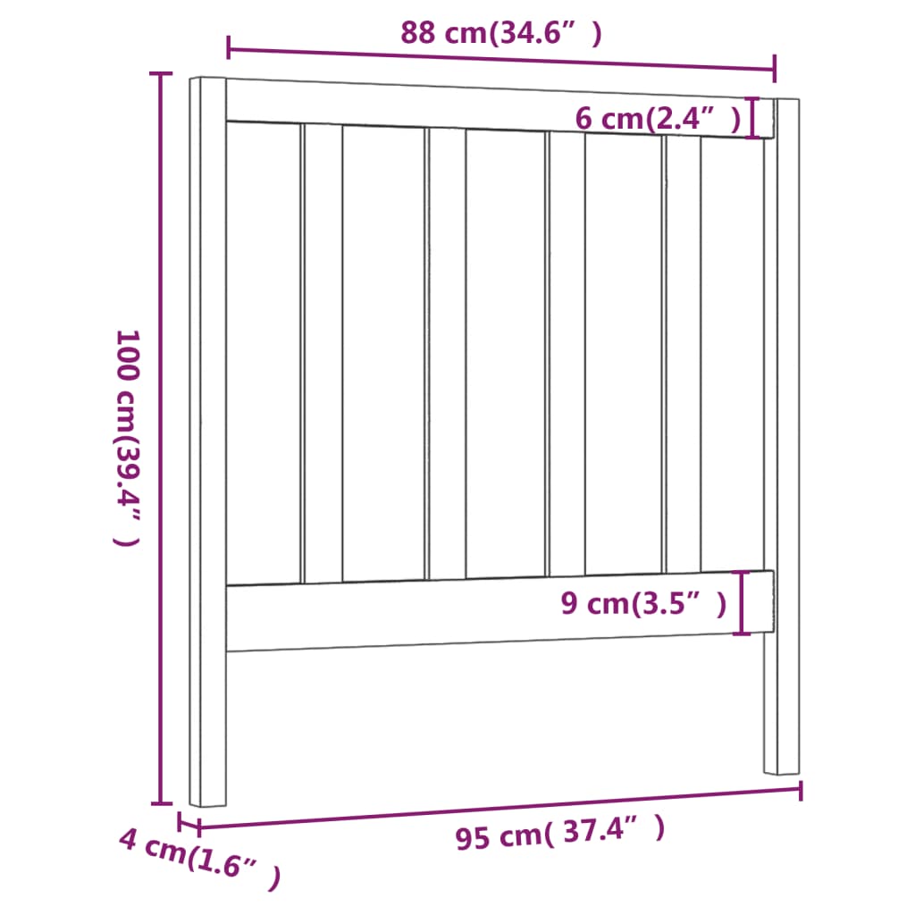 Bed Headboard Grey 95x4x100 cm Solid Wood Pine