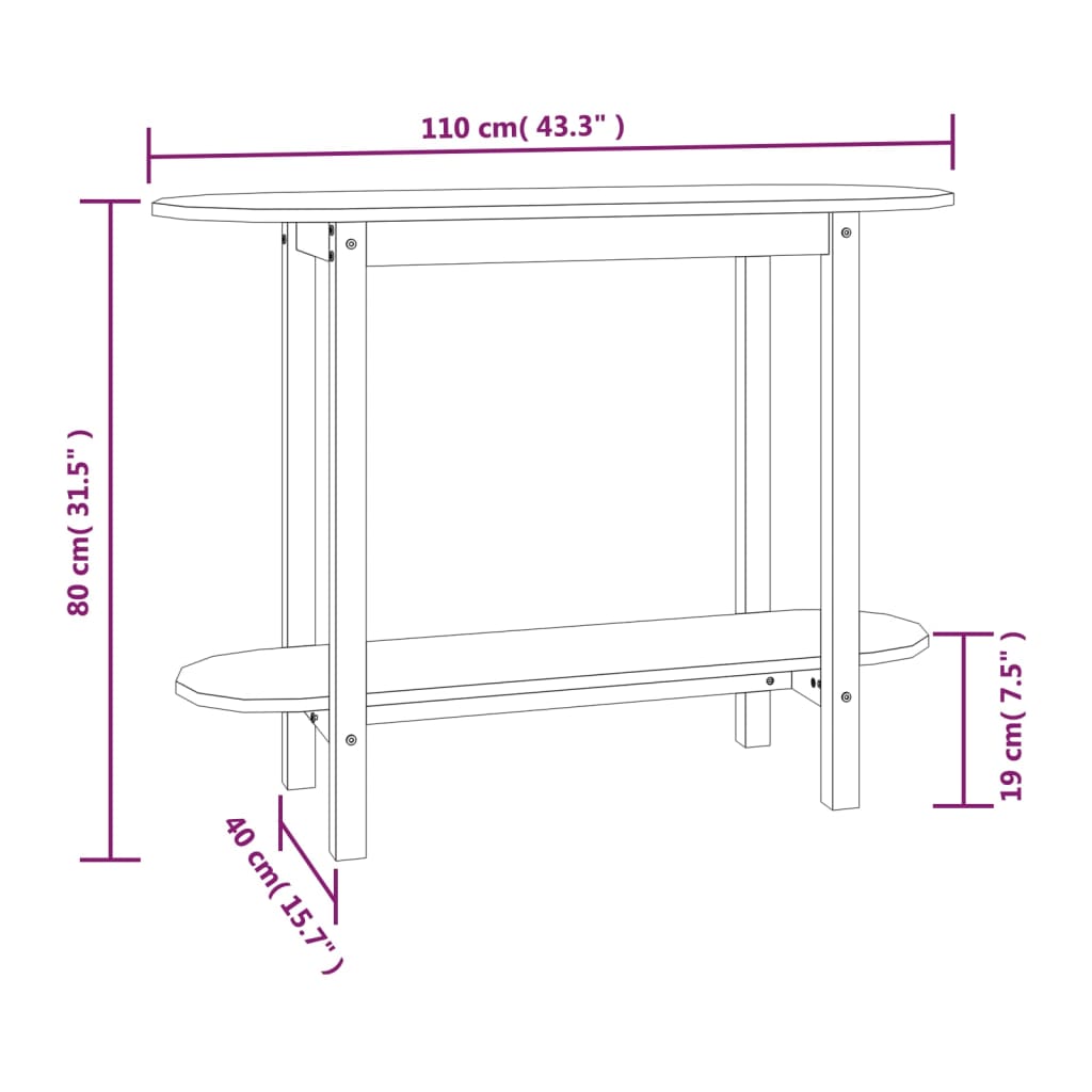 Console Table Black 110x40x80 cm Solid Wood Pine