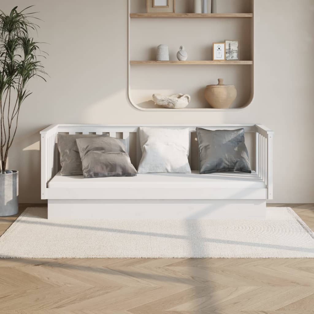 Day Bed without Mattress White 75x190 cm Small Single Solid Wood Pine