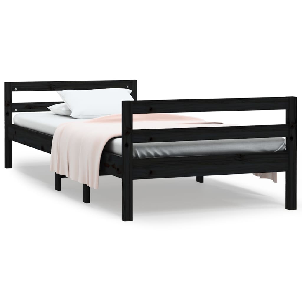 Bed Frame without Mattress Black 90x190 cm Single Solid Wood Pine