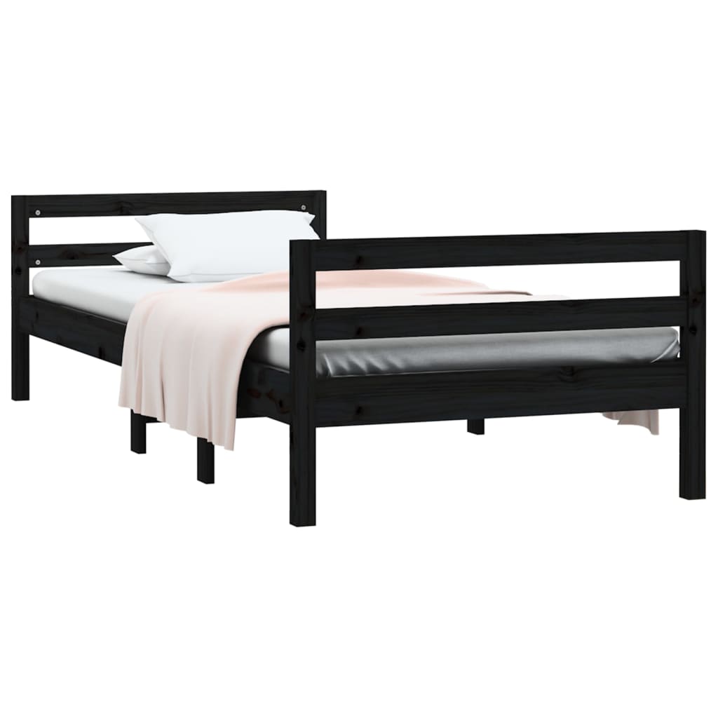 Bed Frame without Mattress Black 90x190 cm Single Solid Wood Pine