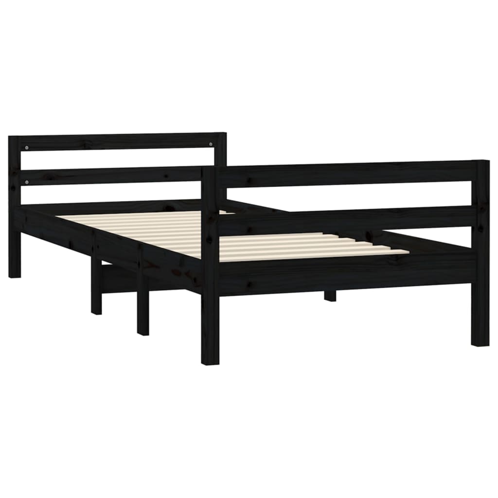 Bed Frame without Mattress Black 90x190 cm Single Solid Wood Pine