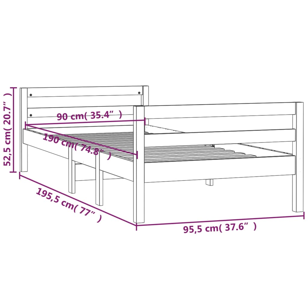 Bed Frame without Mattress Black 90x190 cm Single Solid Wood Pine