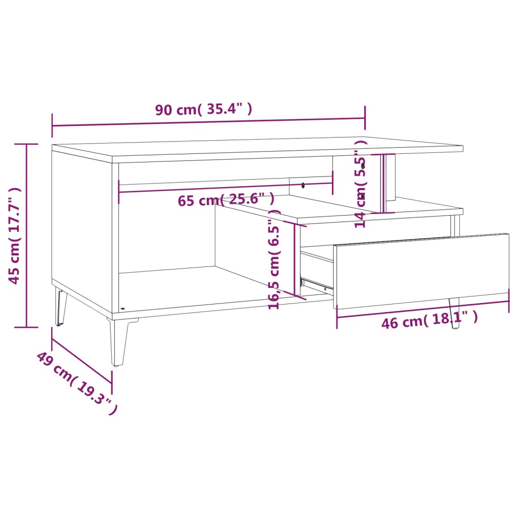 Coffee Table Smoked Oak 90x49x45 cm Engineered Wood