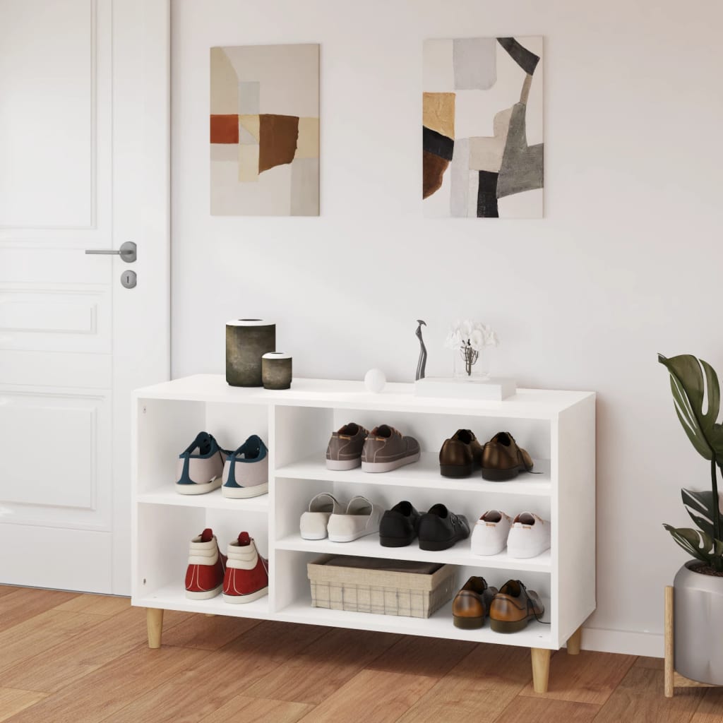 Modern Wooden Hallway Open Shoe Storage Cabinet Unit Organiser Wood Trainer Rack