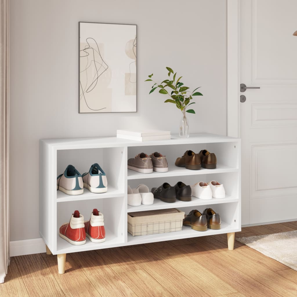 Modern Wooden Hallway Open Shoe Storage Cabinet Unit Organiser Wood Trainer Rack