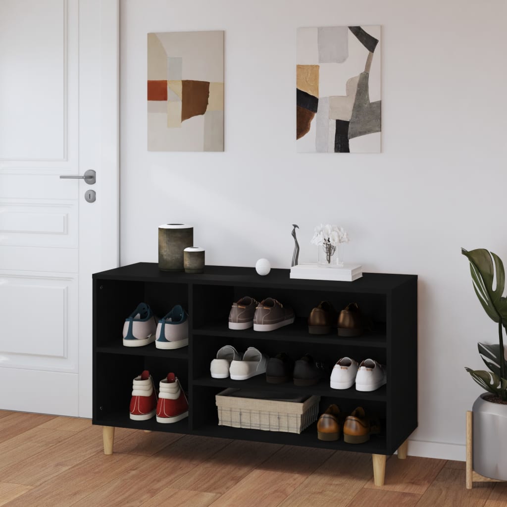Modern Wooden Hallway Open Shoe Storage Cabinet Unit Organiser Wood Trainer Rack