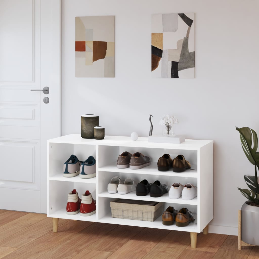 Modern Wooden Hallway Open Shoe Storage Cabinet Unit Organiser Wood Trainer Rack