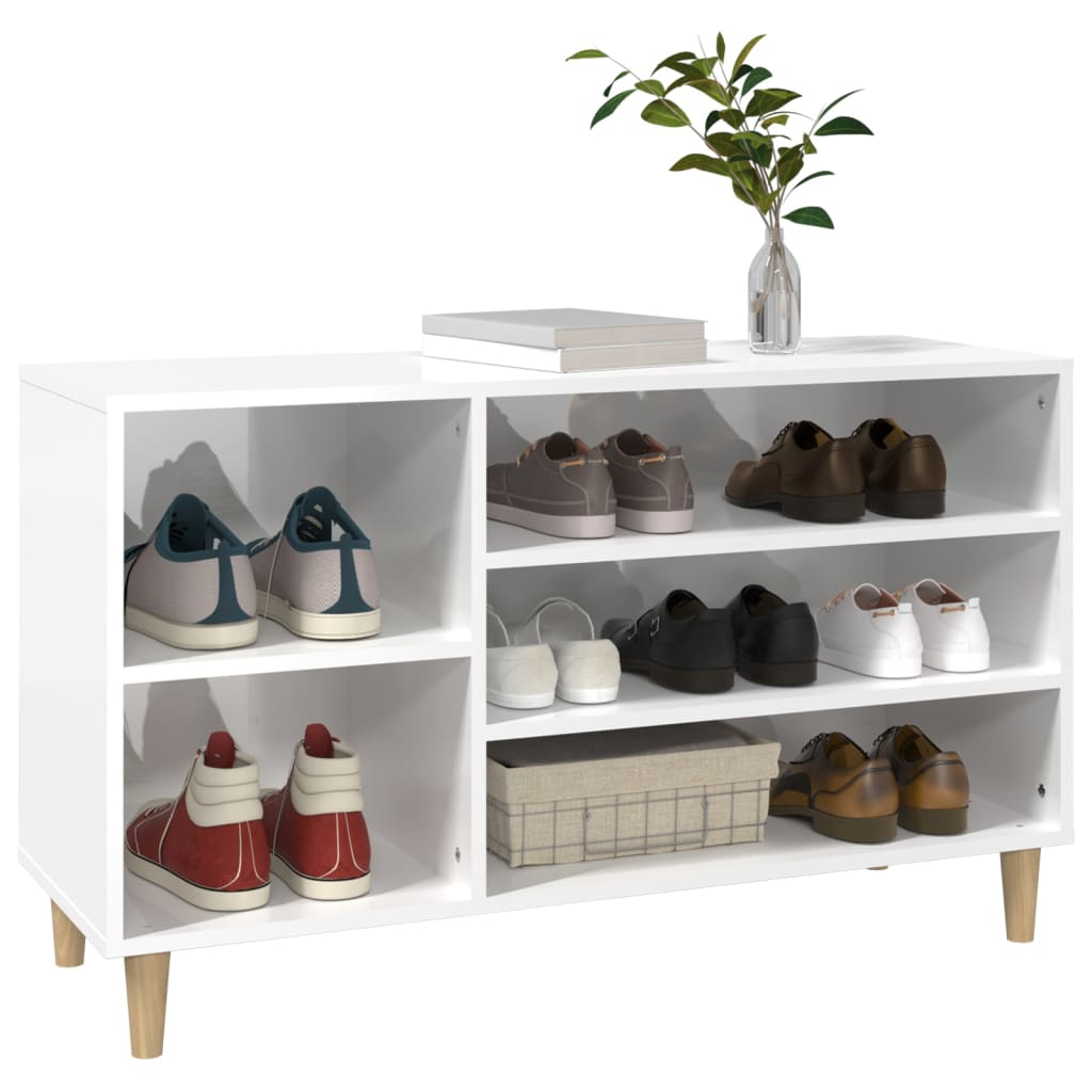 Modern Wooden Hallway Open Shoe Storage Cabinet Unit Organiser Wood Trainer Rack