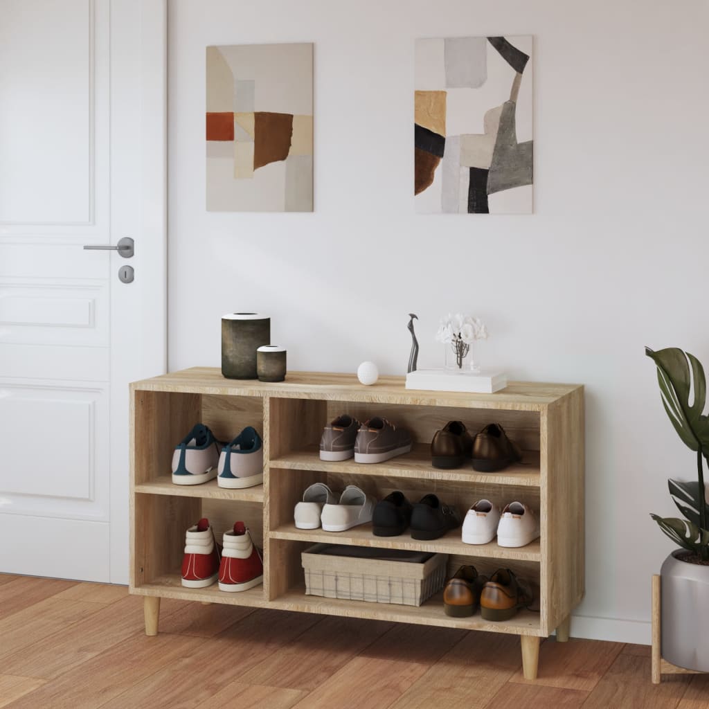 Modern Wooden Hallway Open Shoe Storage Cabinet Unit Organiser Wood Trainer Rack