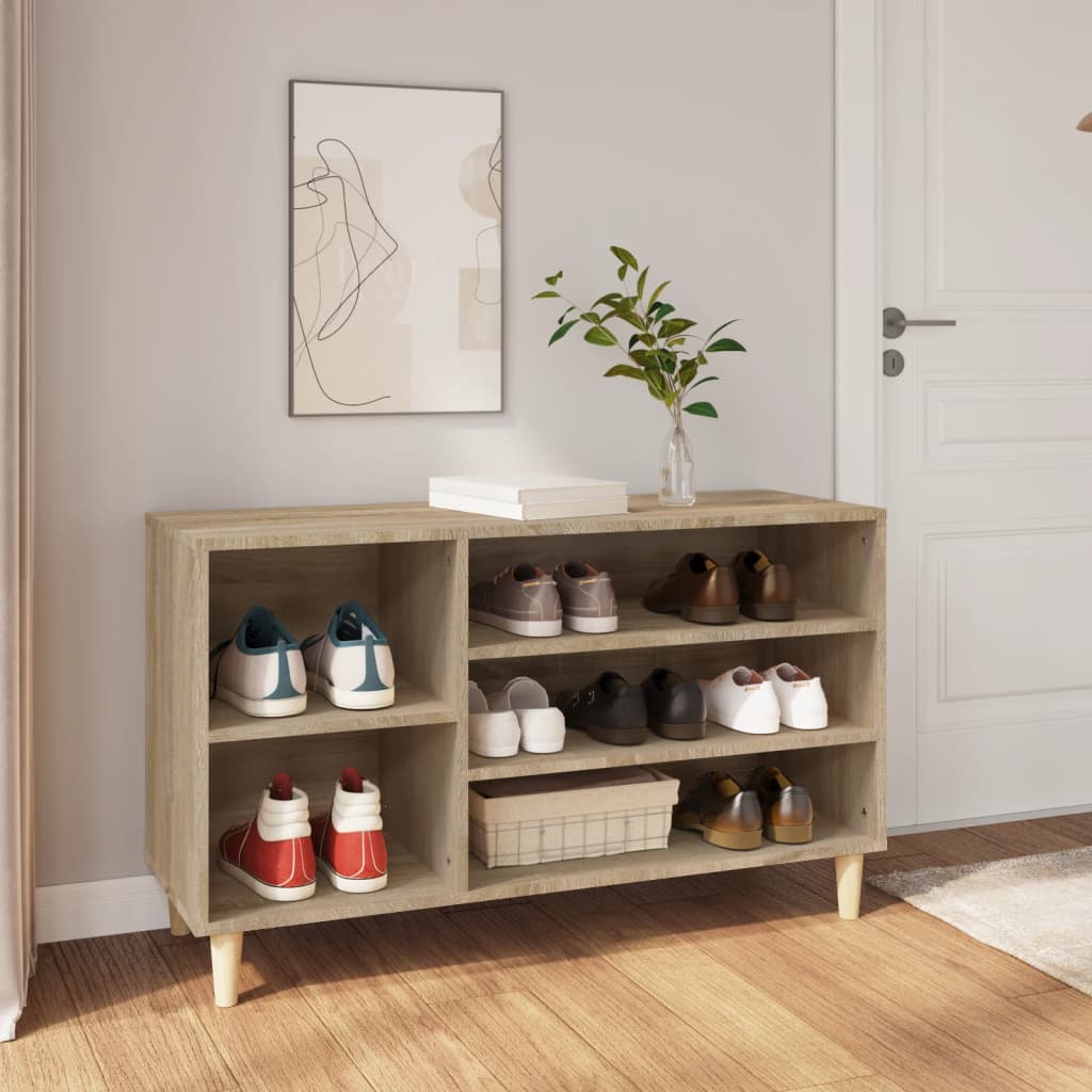 Modern Wooden Hallway Open Shoe Storage Cabinet Unit Organiser Wood Trainer Rack