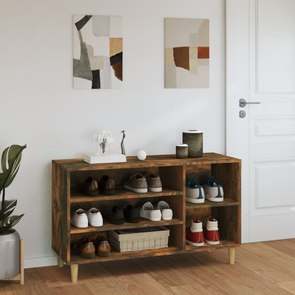 Modern Wooden Hallway Open Shoe Storage Cabinet Unit Organiser Wood Trainer Rack