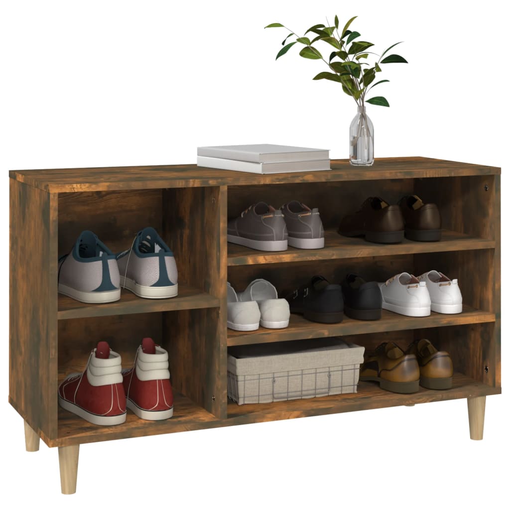Modern Wooden Hallway Open Shoe Storage Cabinet Unit Organiser Wood Trainer Rack