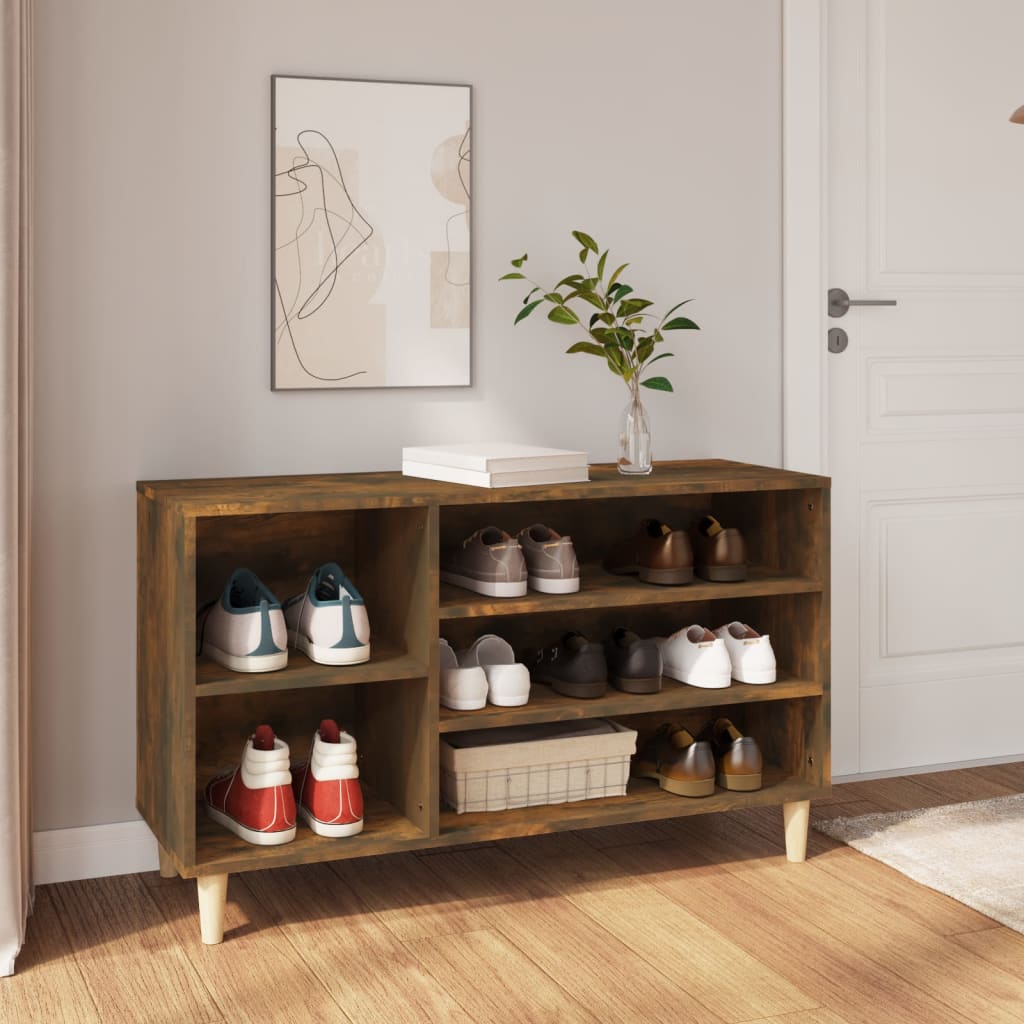 Modern Wooden Hallway Open Shoe Storage Cabinet Unit Organiser Wood Trainer Rack