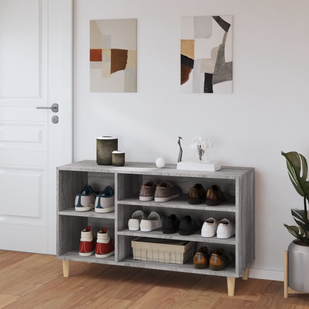 Modern Wooden Hallway Open Shoe Storage Cabinet Unit Organiser Wood Trainer Rack