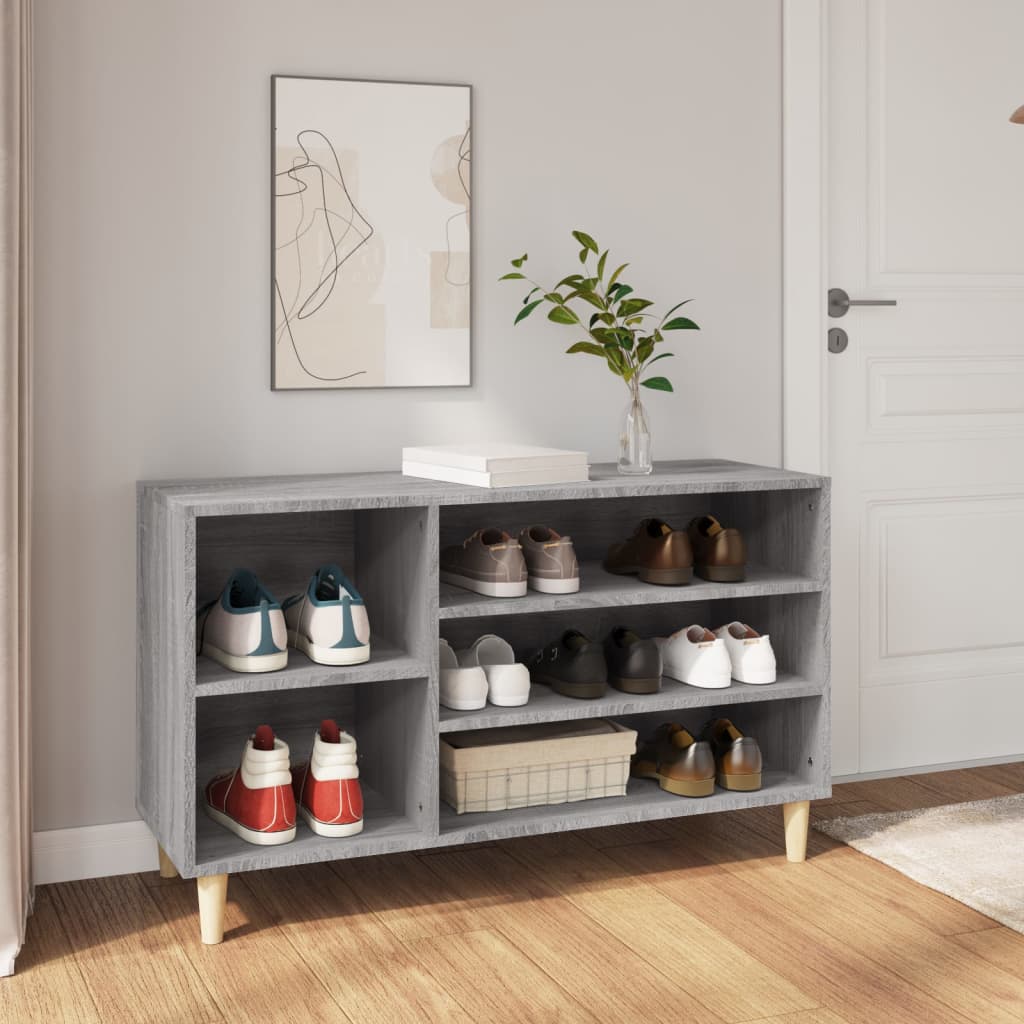 Modern Wooden Hallway Open Shoe Storage Cabinet Unit Organiser Wood Trainer Rack