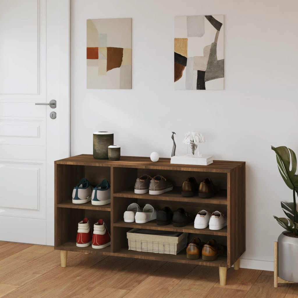Modern Wooden Hallway Open Shoe Storage Cabinet Unit Organiser Wood Trainer Rack