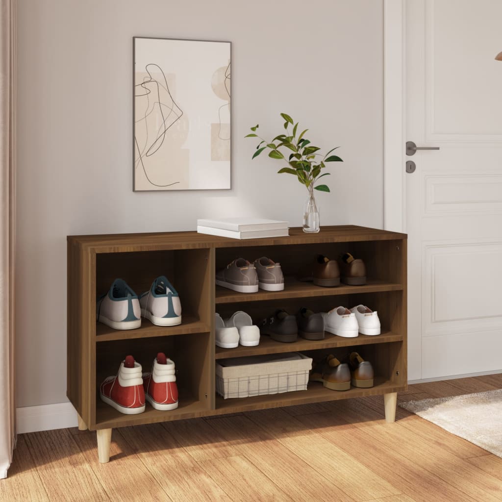 Modern Wooden Hallway Open Shoe Storage Cabinet Unit Organiser Wood Trainer Rack